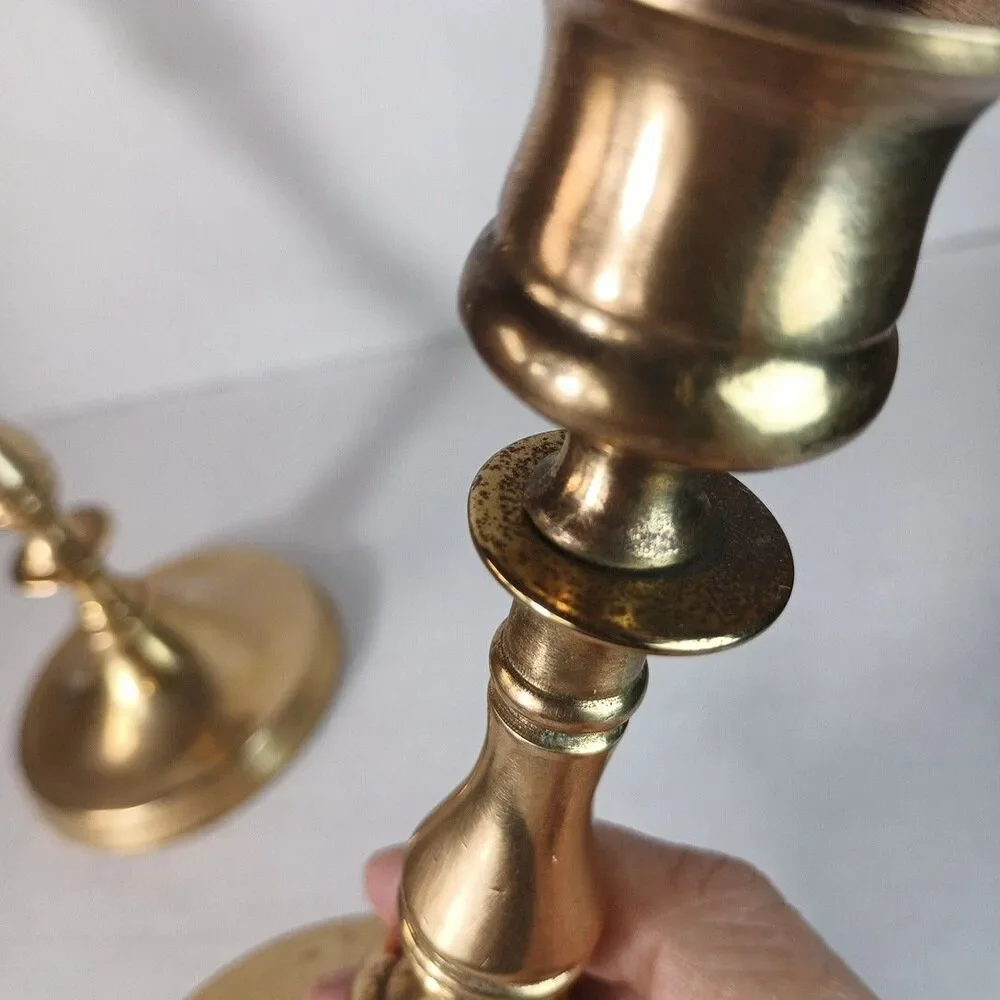 Antique Vintage Pair Solid Brass Candlesticks 7 inch made in England
